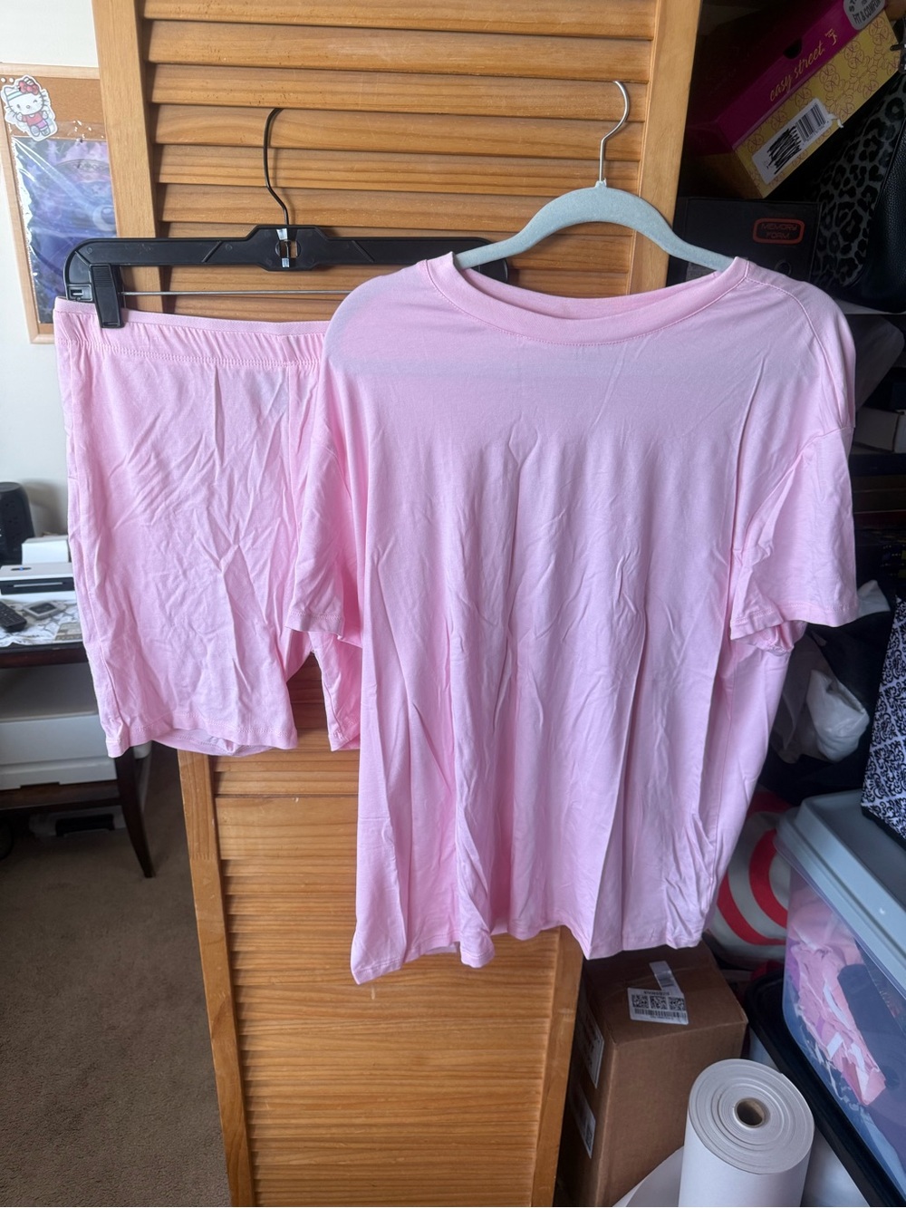 LOFT Light Pink Pajama Set - Short Sleeve Top & Bike Shorts